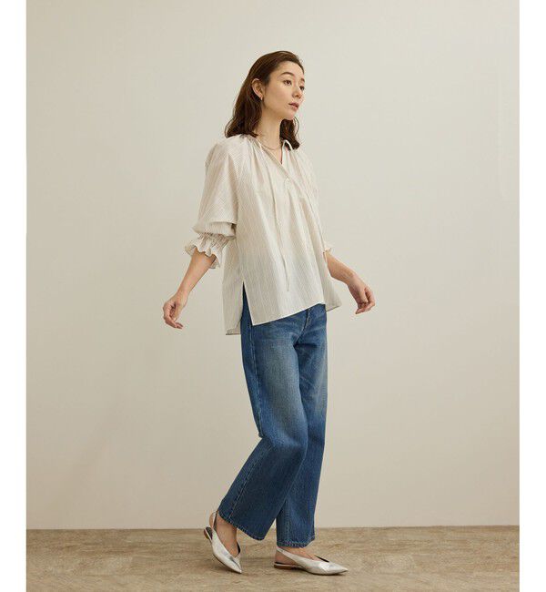 ROPE「【洗える】タイプライターハーフスリーブブラウス/お仕事・通勤対応」|シャツ・ブラウス|