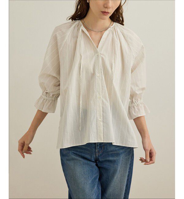 ROPE「【洗える】タイプライターハーフスリーブブラウス/お仕事・通勤対応」|シャツ・ブラウス|