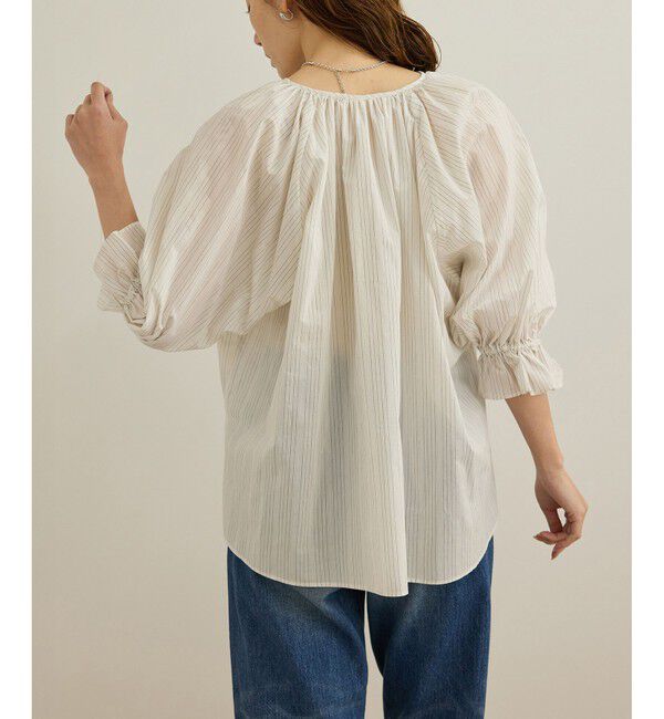 ROPE「【洗える】タイプライターハーフスリーブブラウス/お仕事・通勤対応」|シャツ・ブラウス|