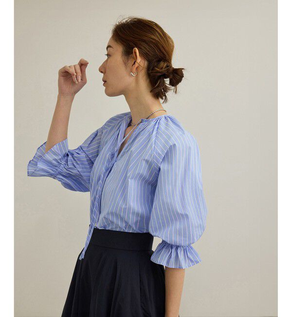 ROPE「【洗える】タイプライターハーフスリーブブラウス/お仕事・通勤対応」|シャツ・ブラウス|