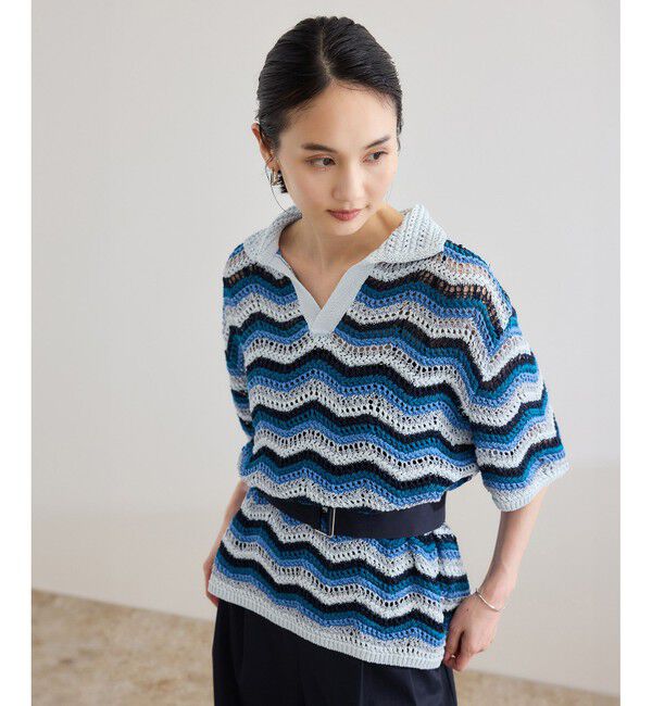 ROPE「【COOHEM（コーヘン）】ZIGZAG SUKASHI KNIT PULLOVER【WEB・一部店舗限定】【一部別注カラー】/洗える」|ポロシャツ|ブルー系(46)