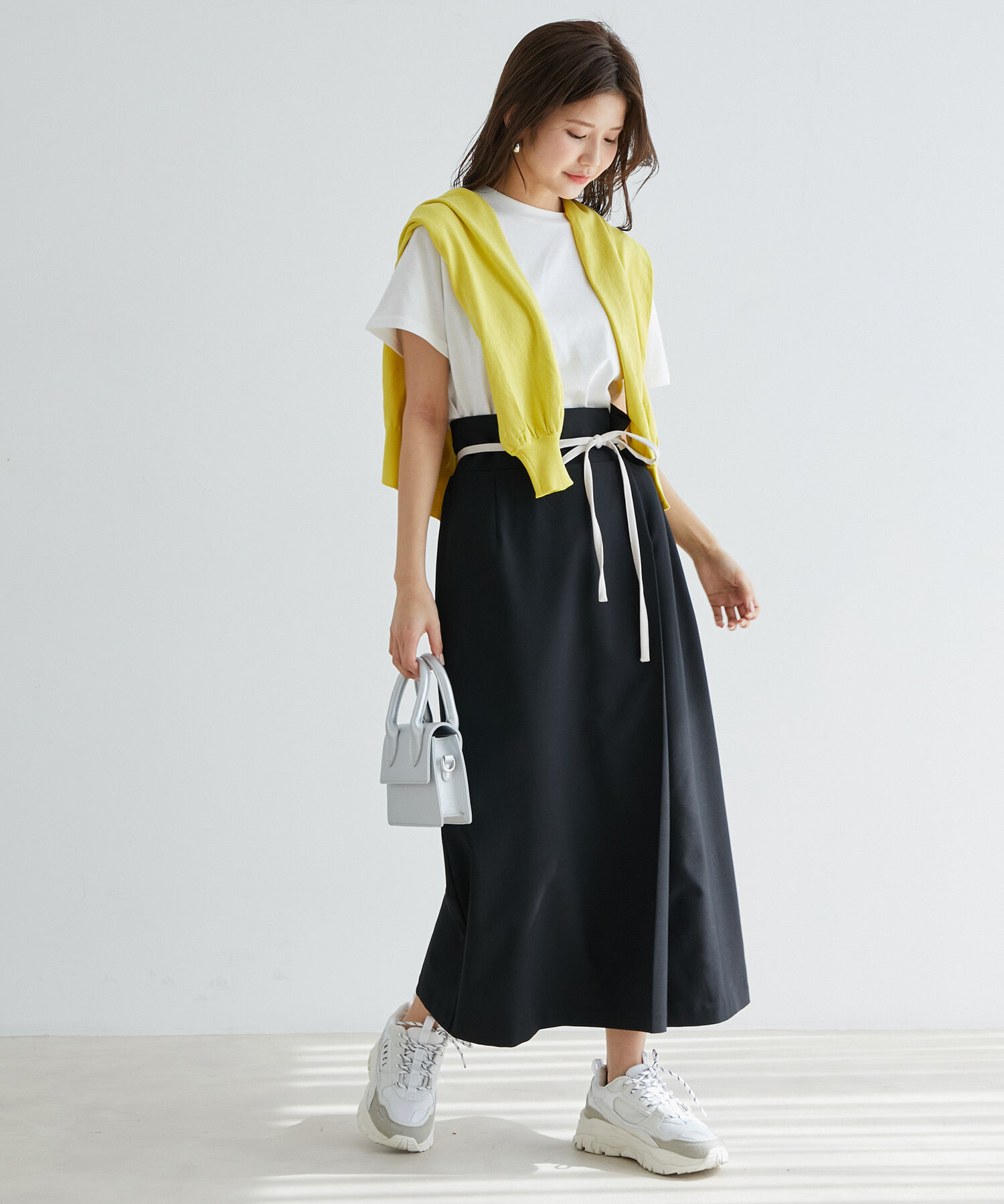 vis-a-vis「【WEB限定】リネンライク配色サイドリボンスリット入りラップスカート」|スカート|