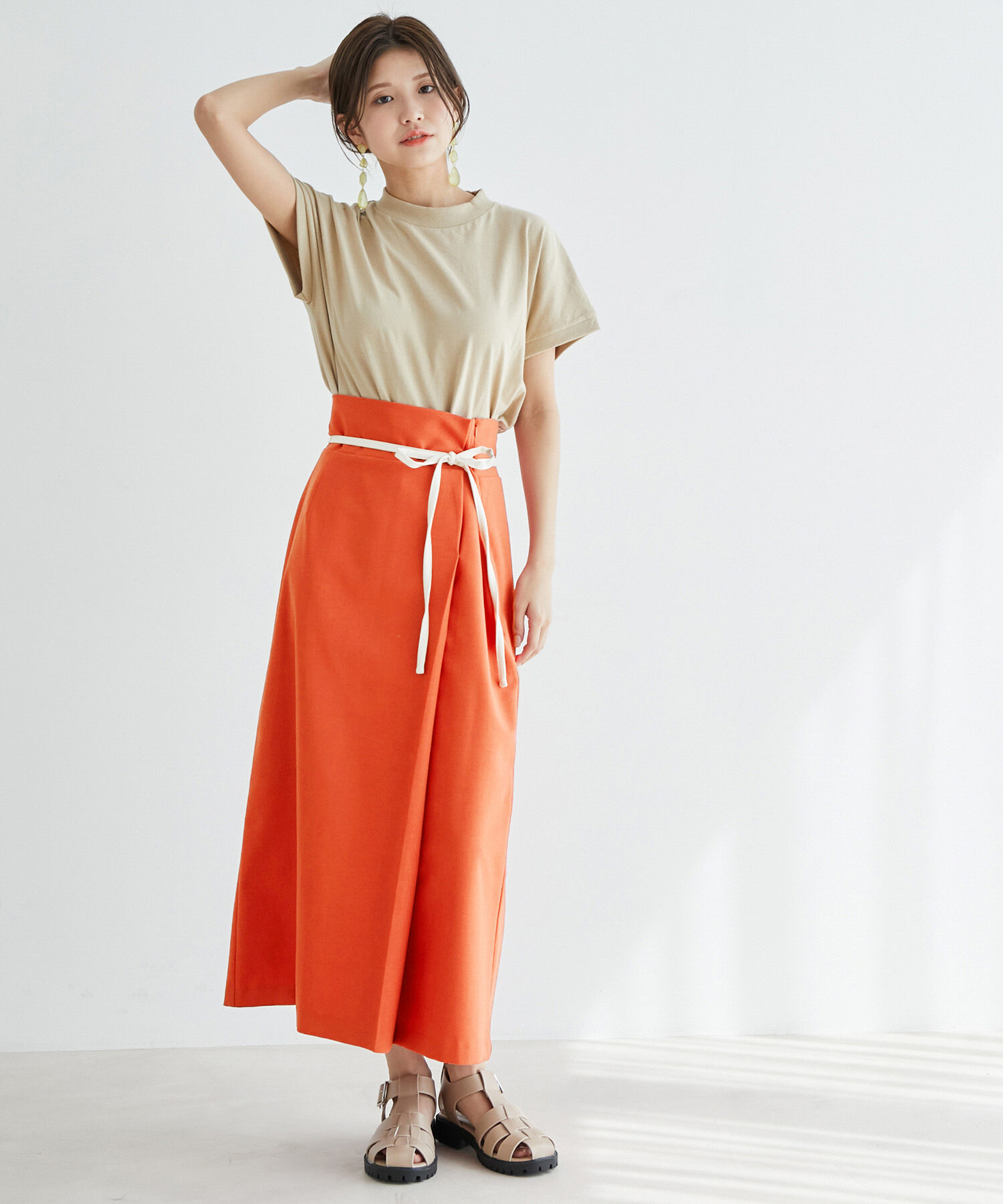 vis-a-vis「【WEB限定】リネンライク配色サイドリボンスリット入りラップスカート」|スカート|