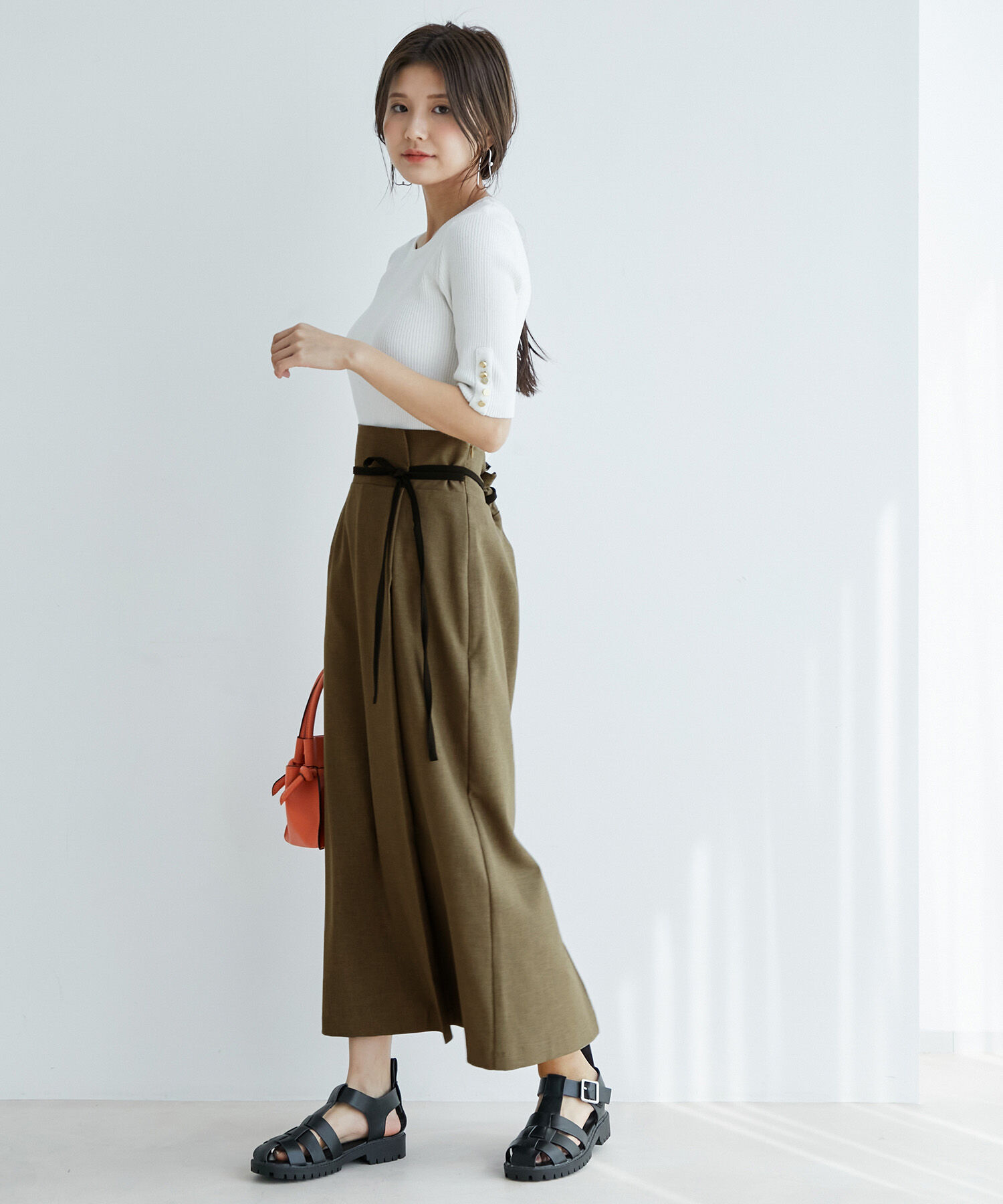 vis-a-vis「【WEB限定】リネンライク配色サイドリボンスリット入りラップスカート」|スカート|