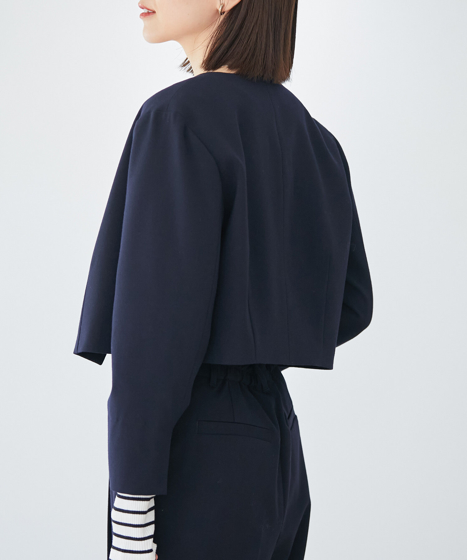 VIS「【270days美ストレッチシリーズ】ノーカラーショートジャケット【セットアップ対応】」|ノーカラージャケット|