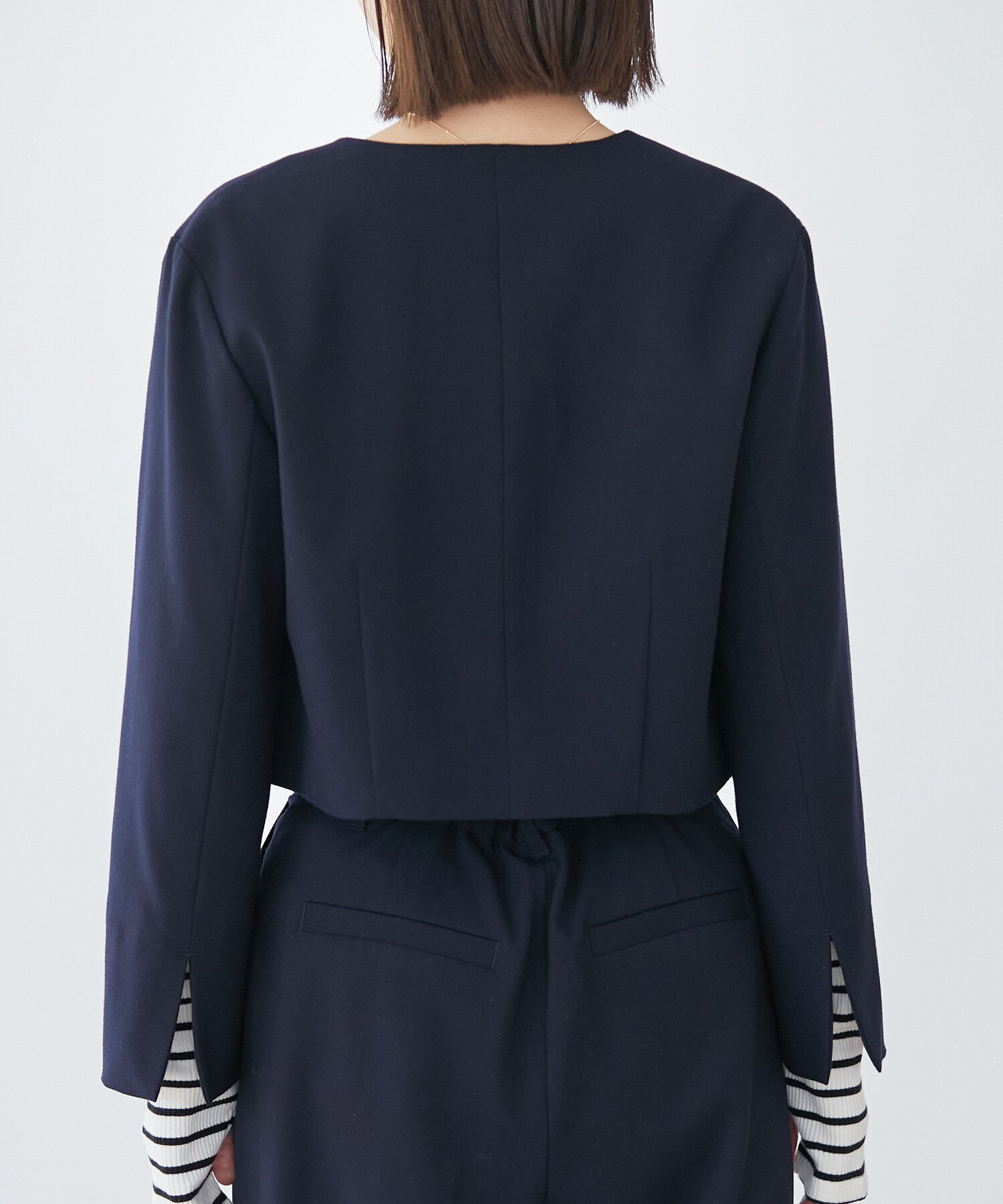 VIS「【270days美ストレッチシリーズ】ノーカラーショートジャケット【セットアップ対応】」|ノーカラージャケット|