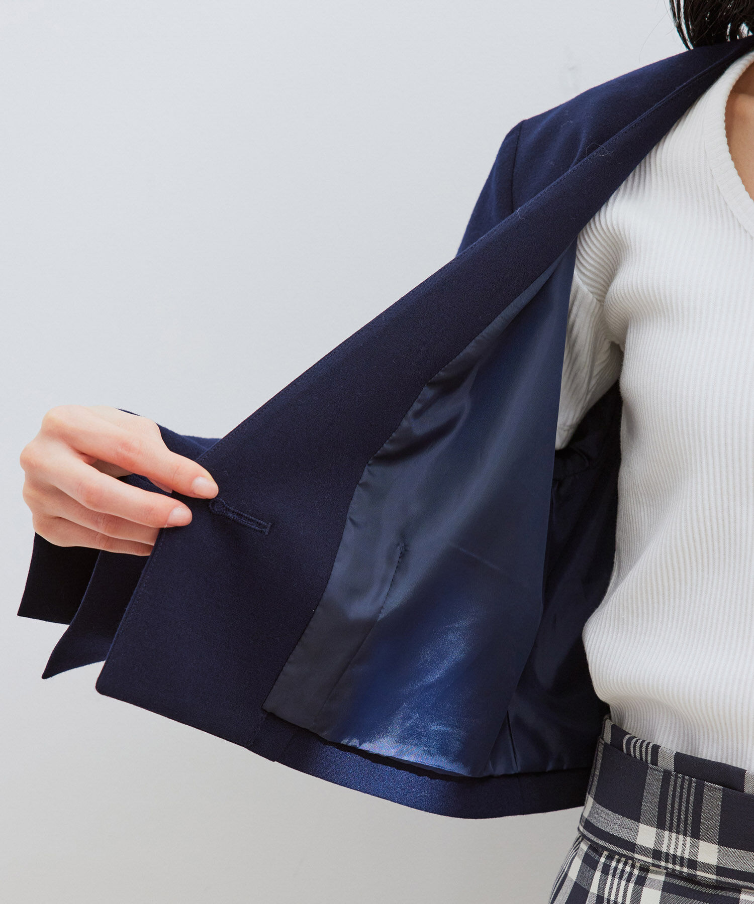 VIS「【270days美ストレッチシリーズ】ノーカラーショートジャケット【セットアップ対応】」|ノーカラージャケット|