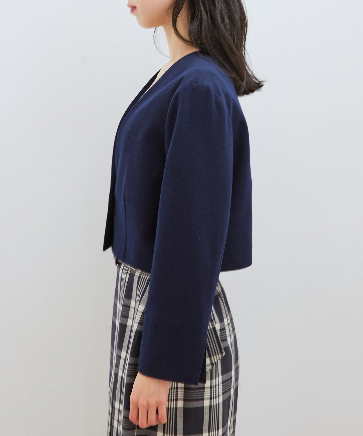 VIS「【270days美ストレッチシリーズ】ノーカラーショートジャケット【セットアップ対応】」|ノーカラージャケット|