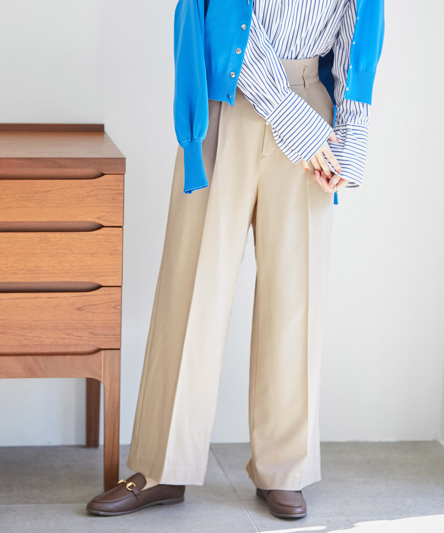 VIS「【270days美ストレッチシリーズ】【セットアップ対応・洗える】ハイウエストワイドパンツ」|スラックス|