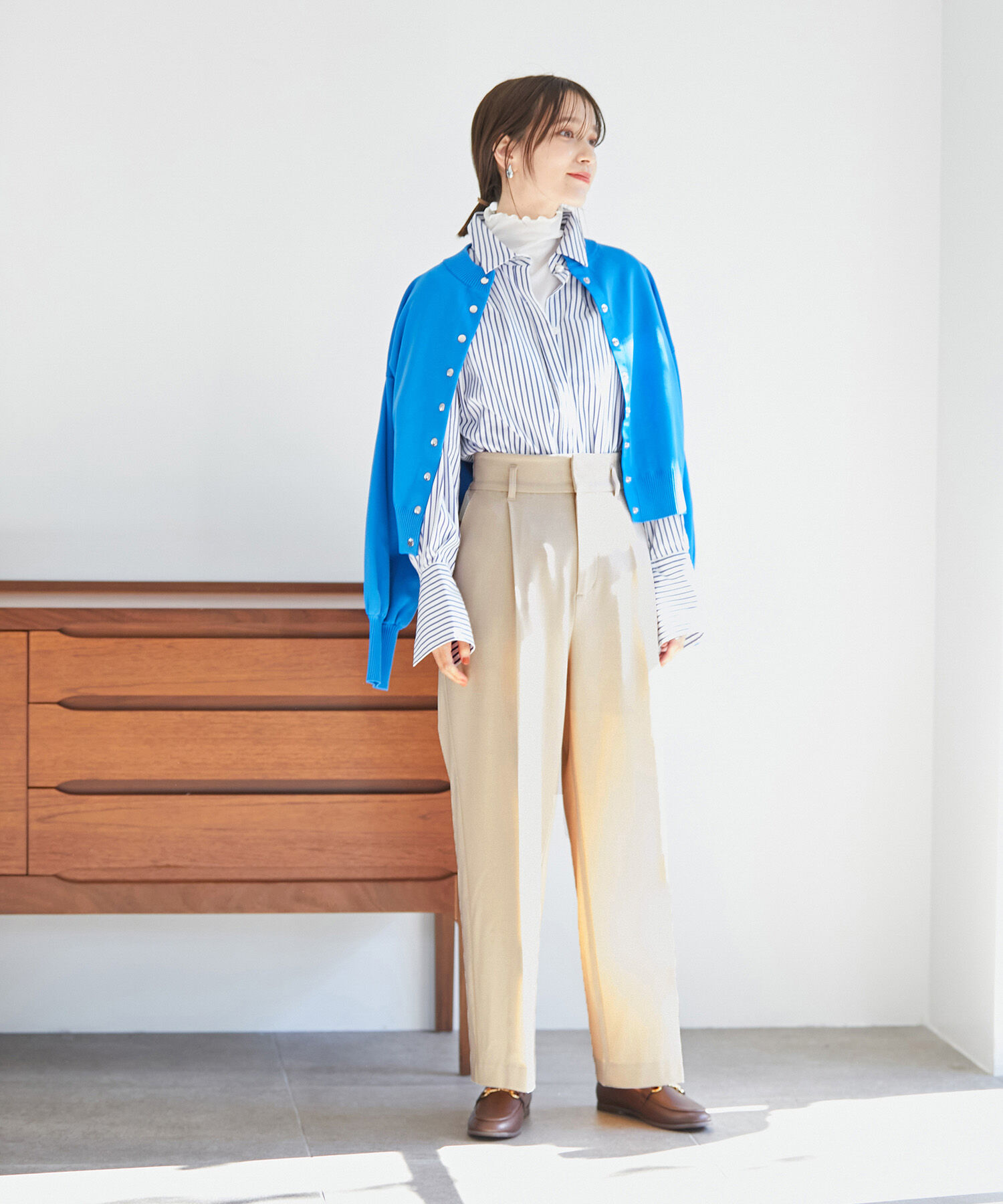 VIS「【270days美ストレッチシリーズ】【セットアップ対応・洗える】ハイウエストワイドパンツ」|スラックス|