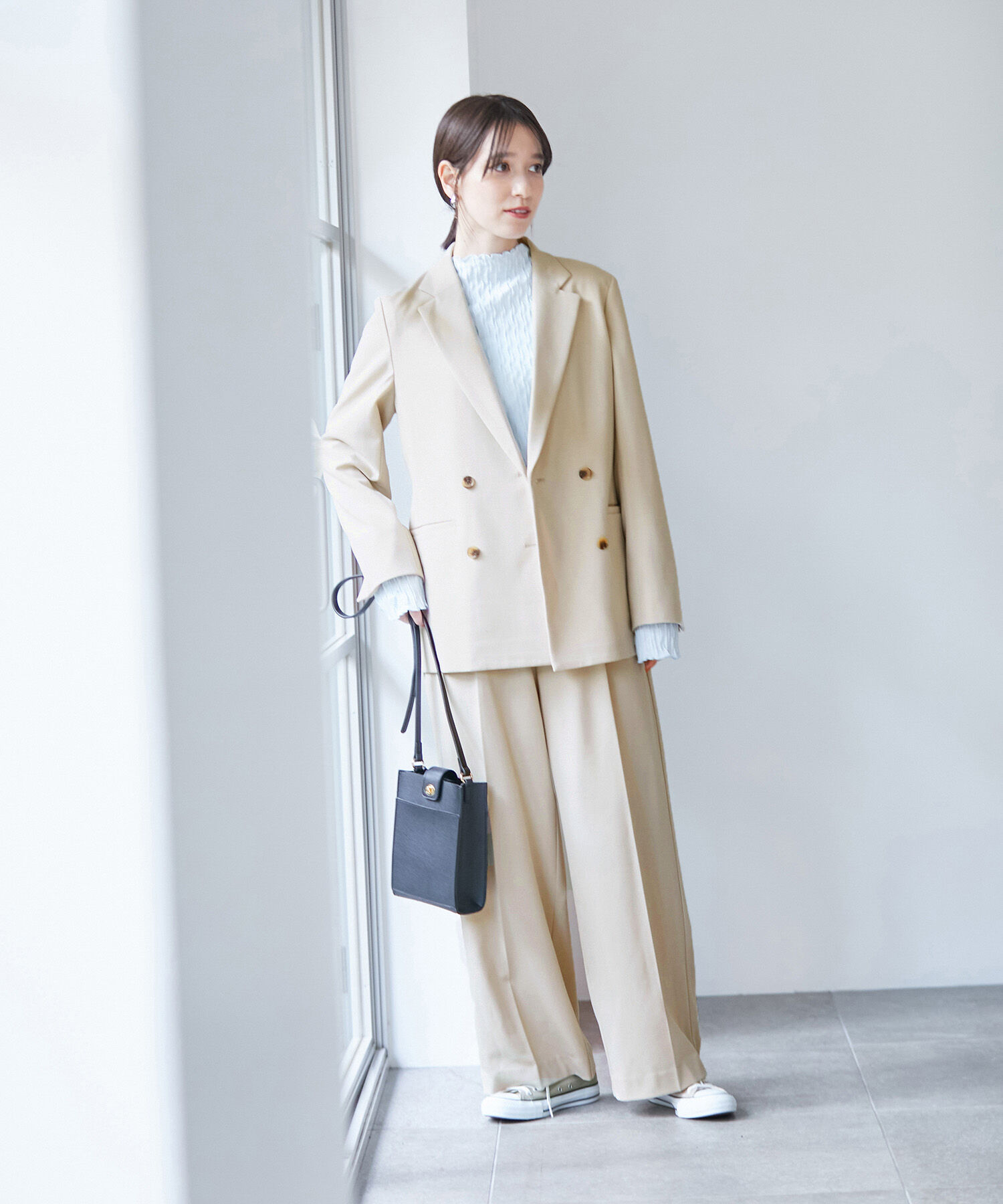 VIS「【270days美ストレッチシリーズ】【セットアップ対応・洗える】ハイウエストワイドパンツ」|スラックス|