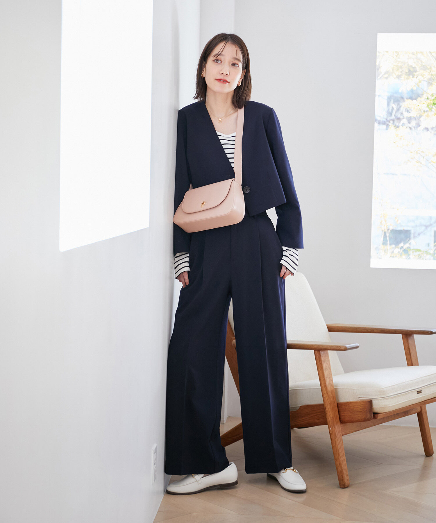 VIS「【270days美ストレッチシリーズ】【セットアップ対応・洗える】ハイウエストワイドパンツ」|スラックス|