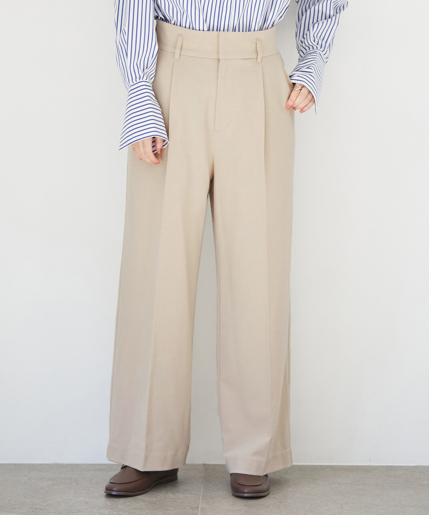 VIS「【270days美ストレッチシリーズ】【セットアップ対応・洗える】ハイウエストワイドパンツ」|スラックス|