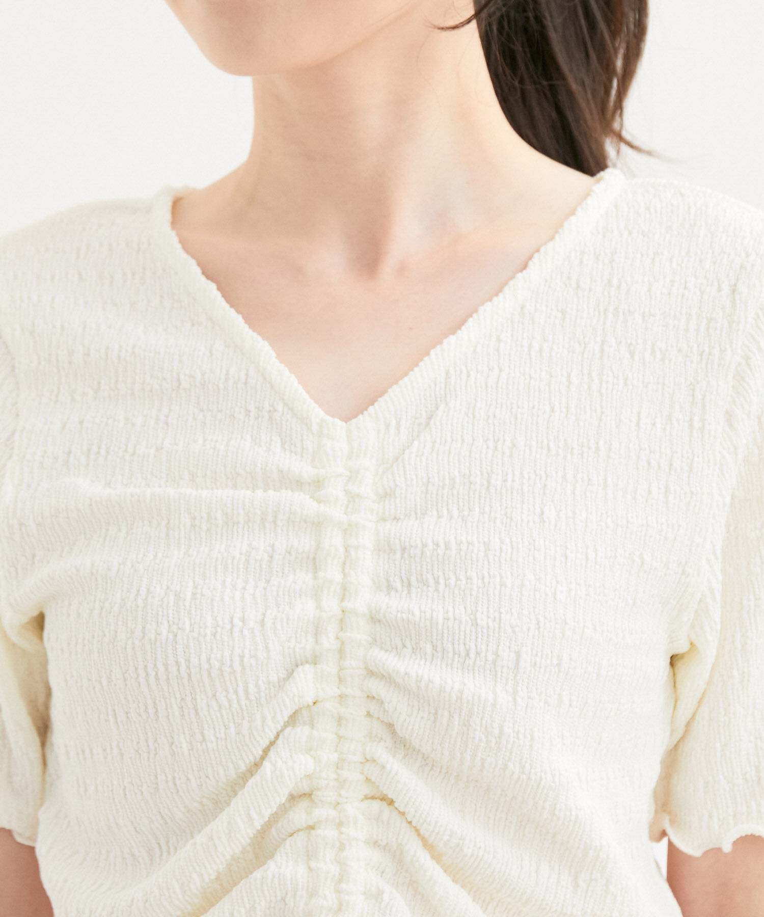 VIS「【洗える】ぽこぽこフロントシャーリングカットソー」|Tシャツ・カットソー|