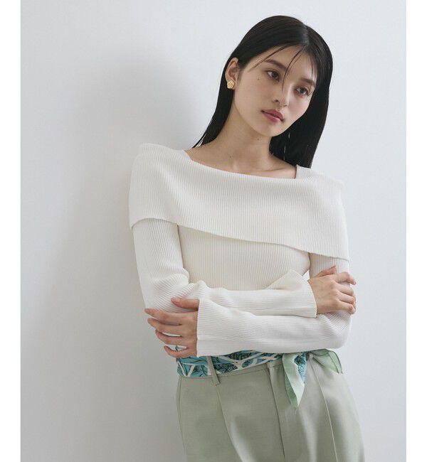 VIS「【アンチピリング】【UVケア】オフショルダー風リブニットプルオーバー」|ニット・セーター|