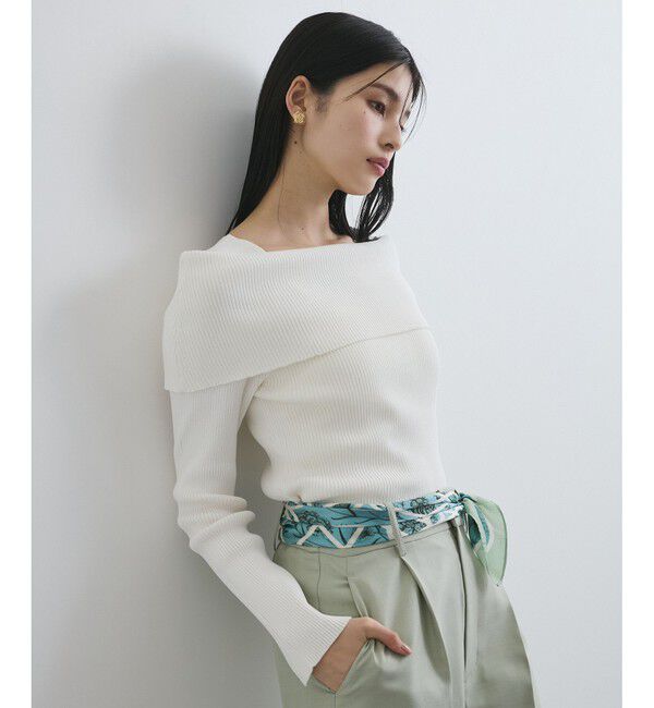 VIS「【アンチピリング】【UVケア】オフショルダー風リブニットプルオーバー」|ニット・セーター|