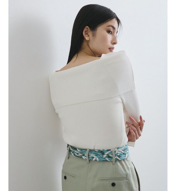 VIS「【アンチピリング】【UVケア】オフショルダー風リブニットプルオーバー」|ニット・セーター|