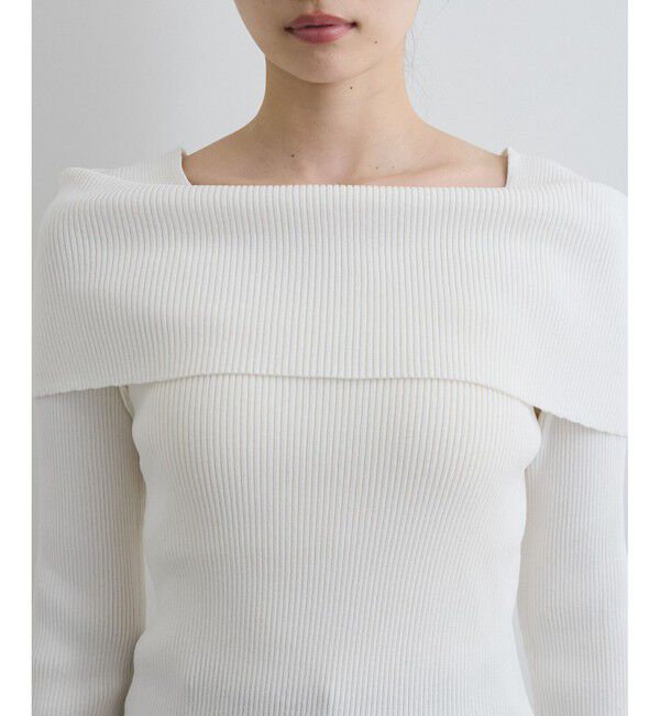 VIS「【アンチピリング】【UVケア】オフショルダー風リブニットプルオーバー」|ニット・セーター|
