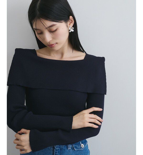 VIS「【アンチピリング】【UVケア】オフショルダー風リブニットプルオーバー」|ニット・セーター|