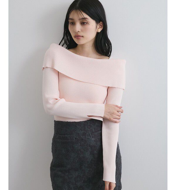 VIS「【アンチピリング】【UVケア】オフショルダー風リブニットプルオーバー」|ニット・セーター|