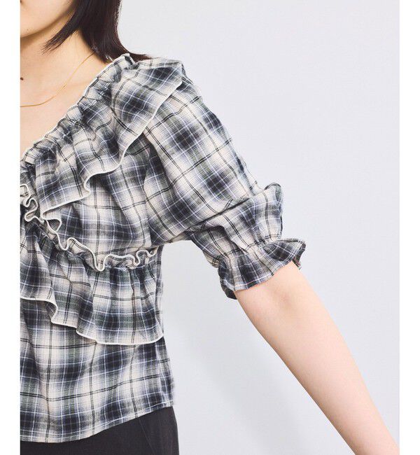 VIS「【2WAY】フリルチェックブラウス」|シャツ・ブラウス|