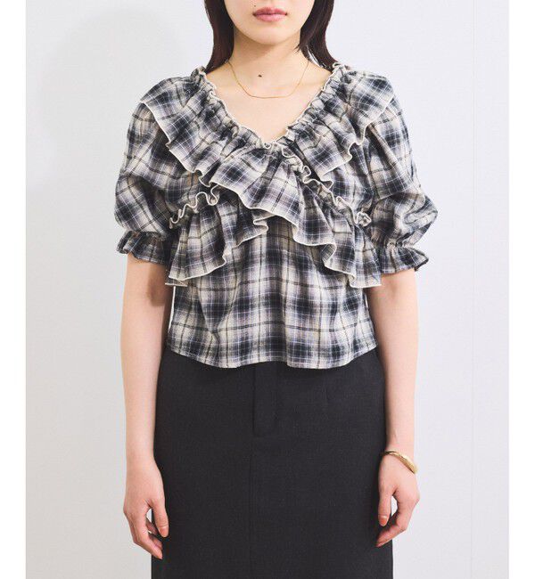 VIS「【2WAY】フリルチェックブラウス」|シャツ・ブラウス|