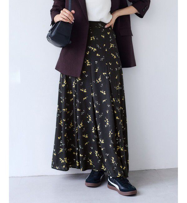 VIS「【WEB限定】アソート柄セミフレアロングスカート」|スカート|ブラック系(02)