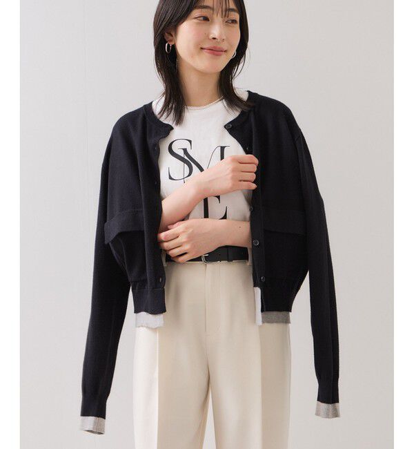 VIS「【WEB限定】ダブルポケットバイカラーレイヤードカーディガン」|カーディガン|