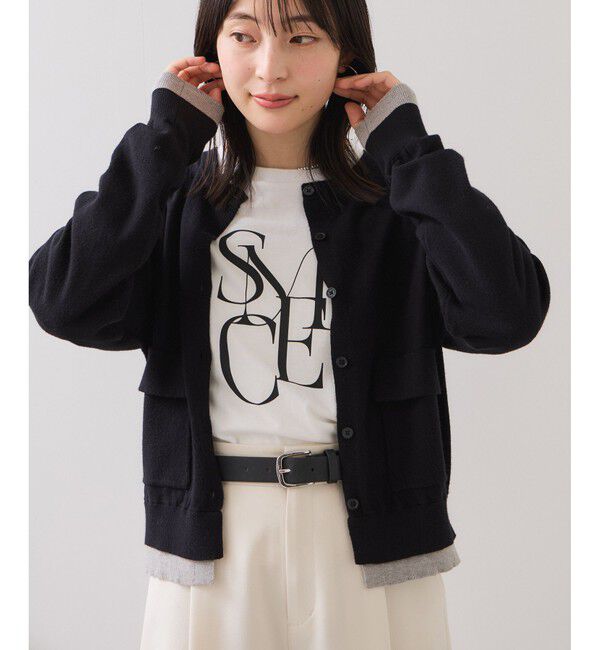 VIS「【WEB限定】ダブルポケットバイカラーレイヤードカーディガン」|カーディガン|