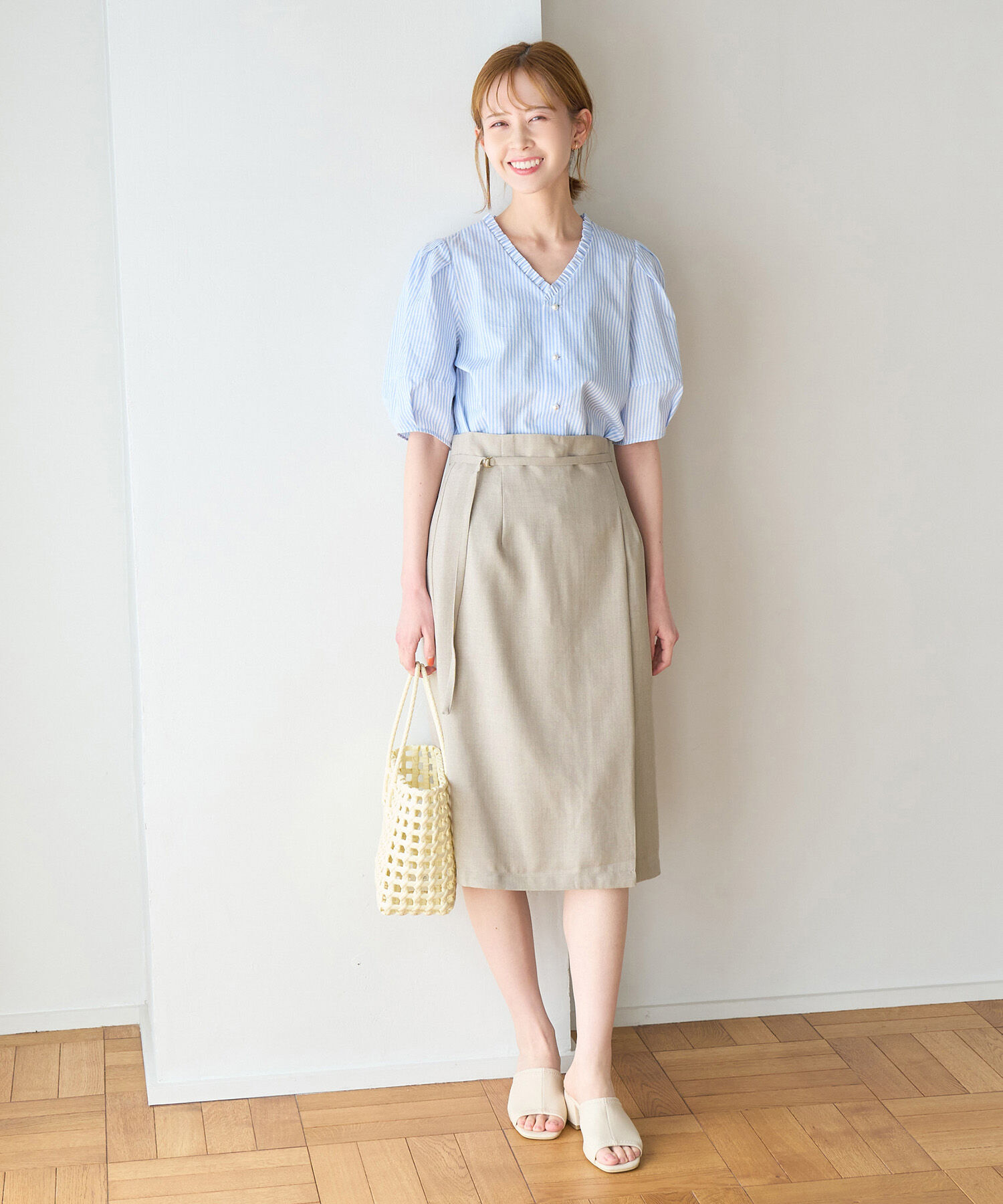 Rope&rsquo;Picnic「【着丈が選べる/着丈短め】リネンライクラップスカート」|スカート|