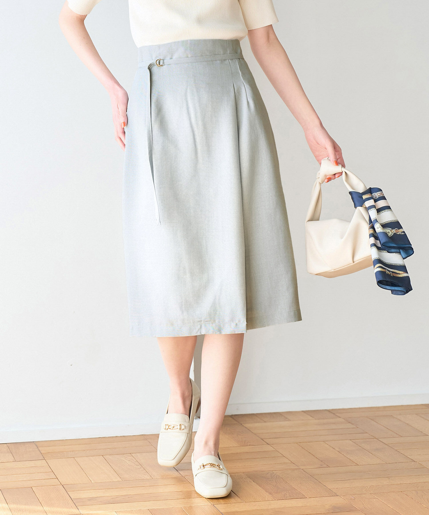 Rope&rsquo;Picnic「【着丈が選べる/着丈短め】リネンライクラップスカート」|スカート|サックス(48)