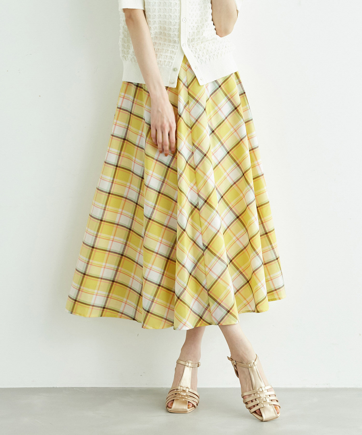 Rope&rsquo;Picnic「【WEB限定カラー:ネイビー】着丈が選べるマドラスチェックスカート」|スカート|イエロー(80)