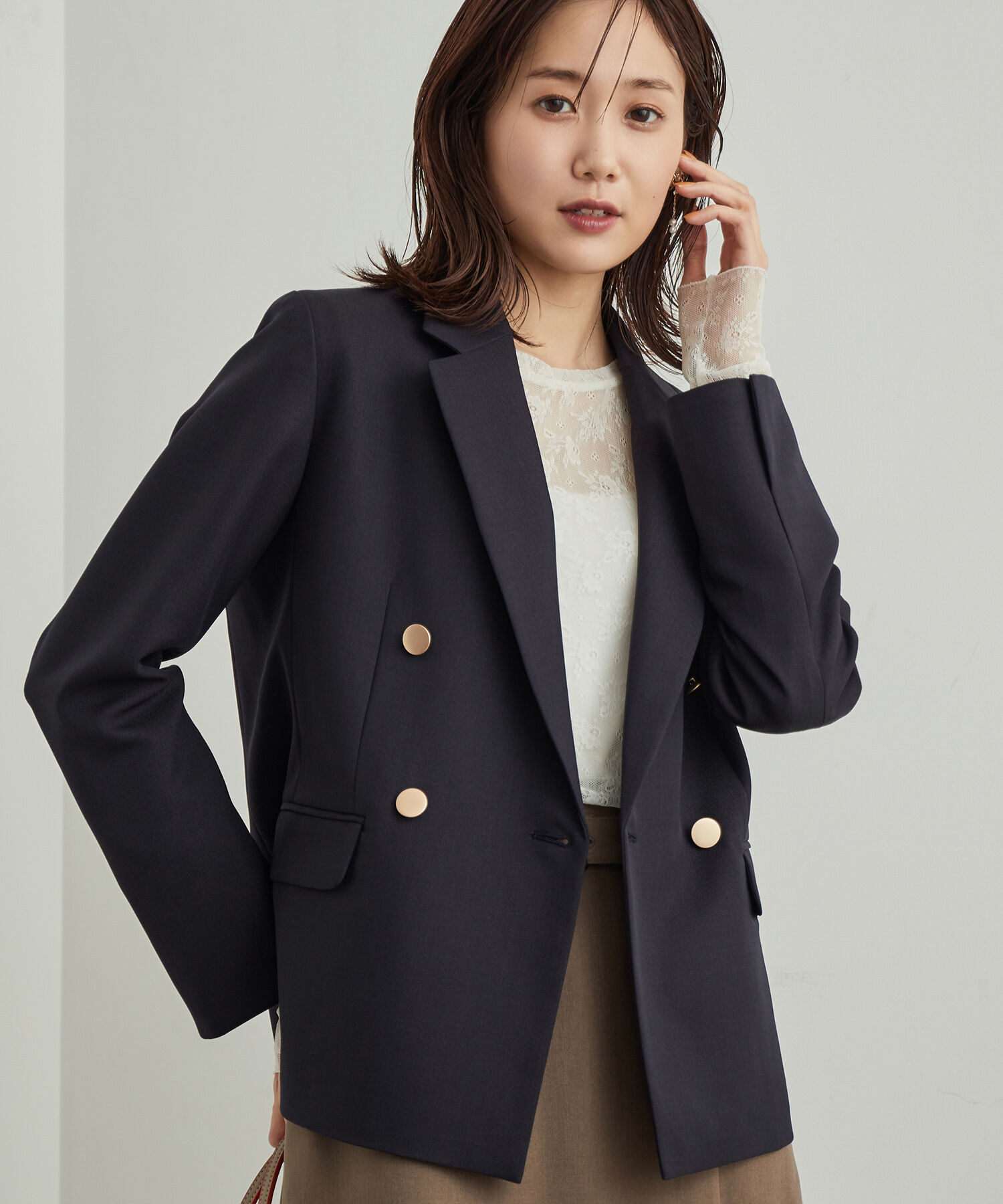 Rope&rsquo;Picnic「ウールライクサキソニーゴールドボタンジャケット(ショート丈)」|テーラードジャケット|