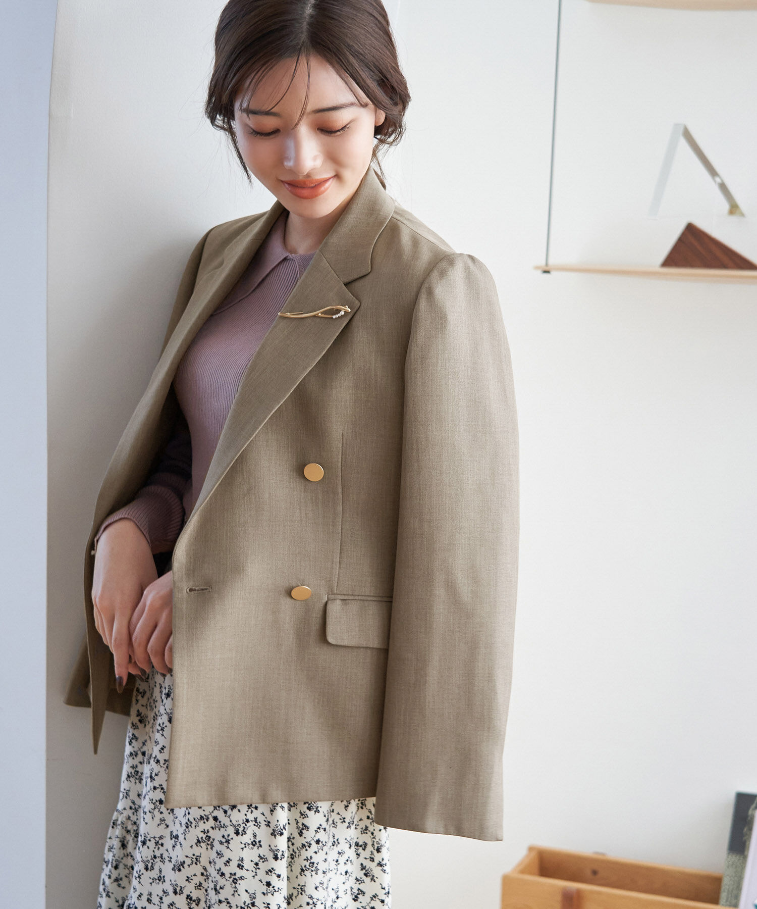 Rope&rsquo;Picnic「ウールライクサキソニーゴールドボタンジャケット(ショート丈)」|テーラードジャケット|