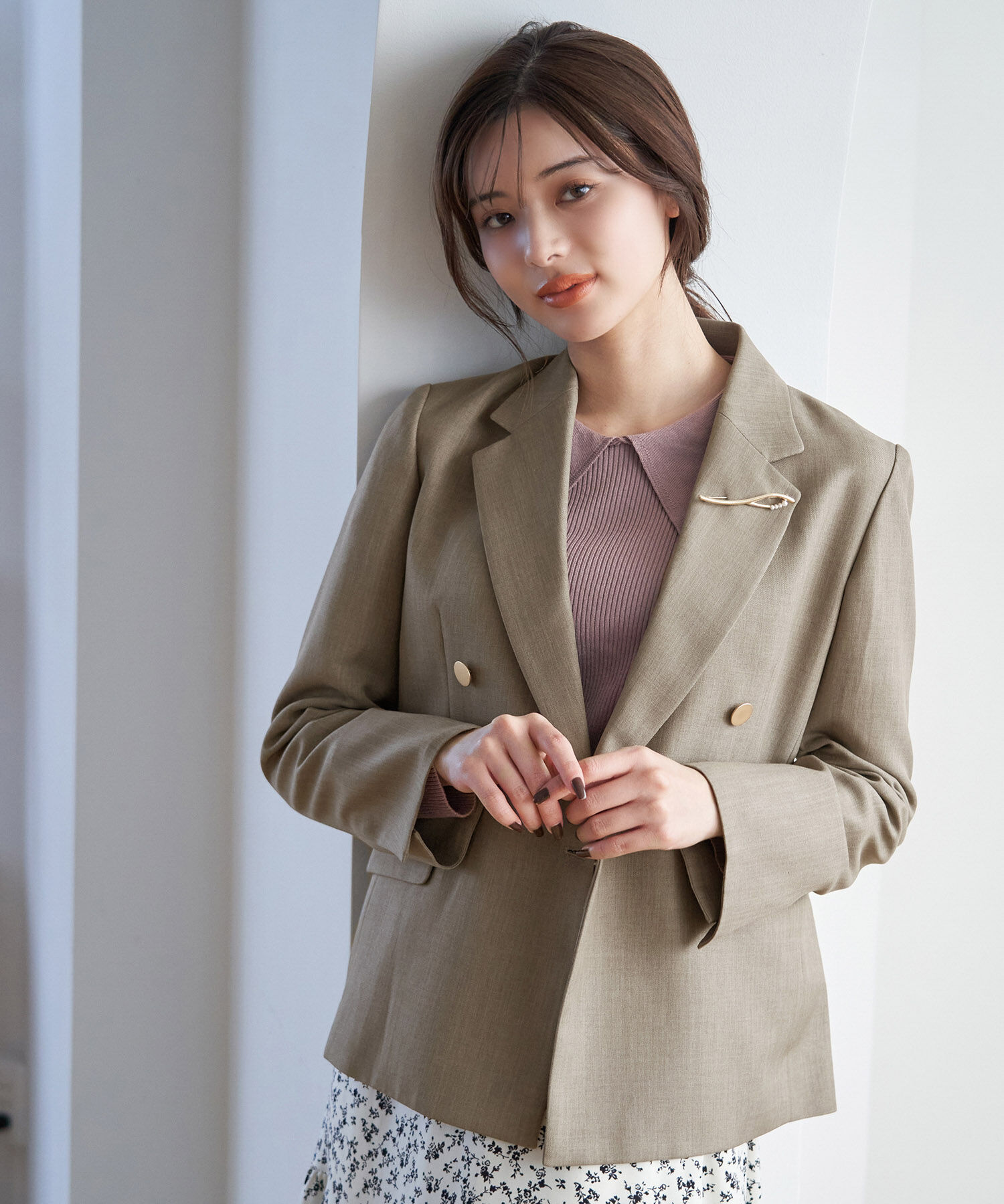 Rope&rsquo;Picnic「ウールライクサキソニーゴールドボタンジャケット(ショート丈)」|テーラードジャケット|