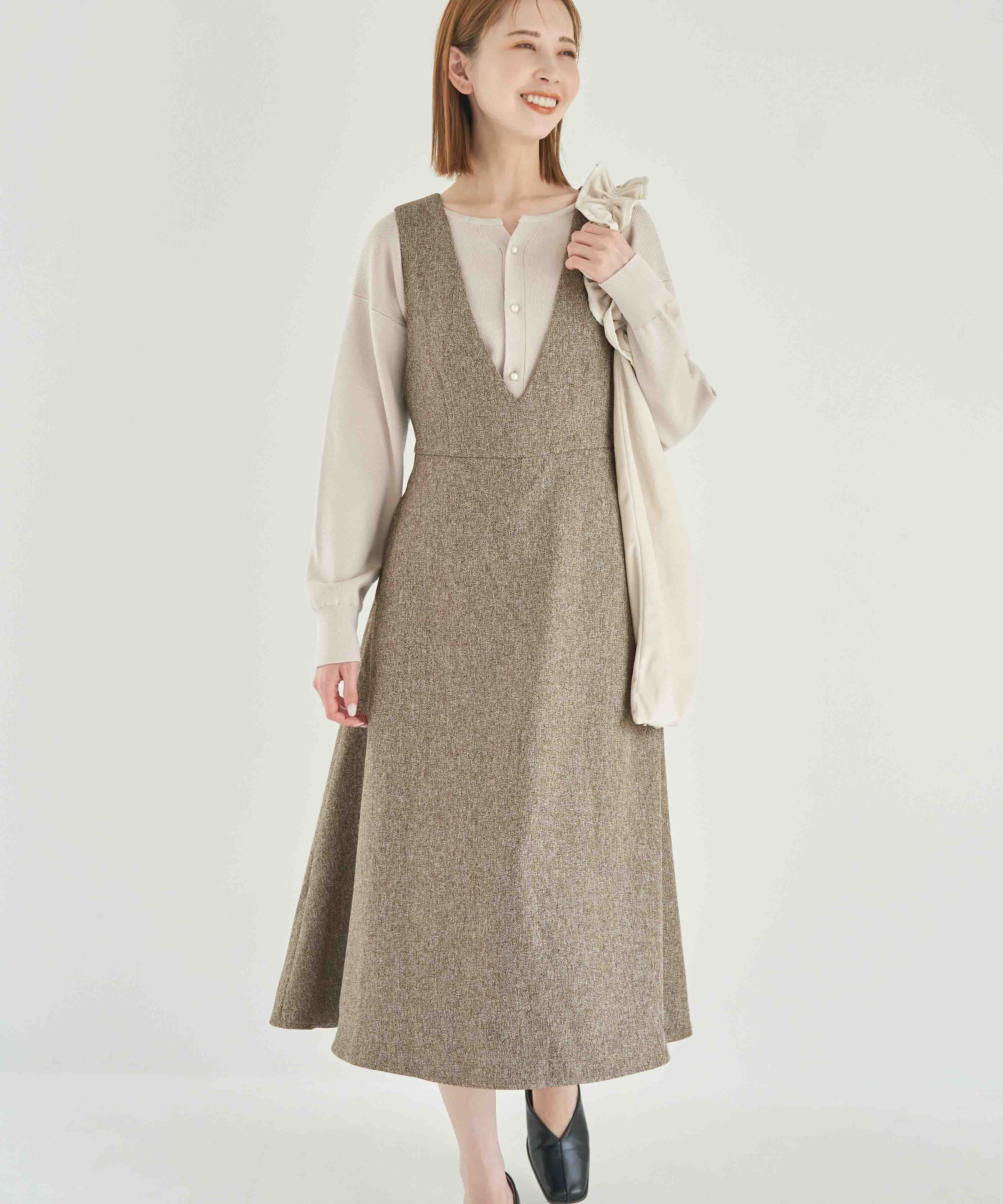 Rope&rsquo;Picnic「フレアーツイードジャンパースカート」|ジャンパースカート|ベージュ(27)