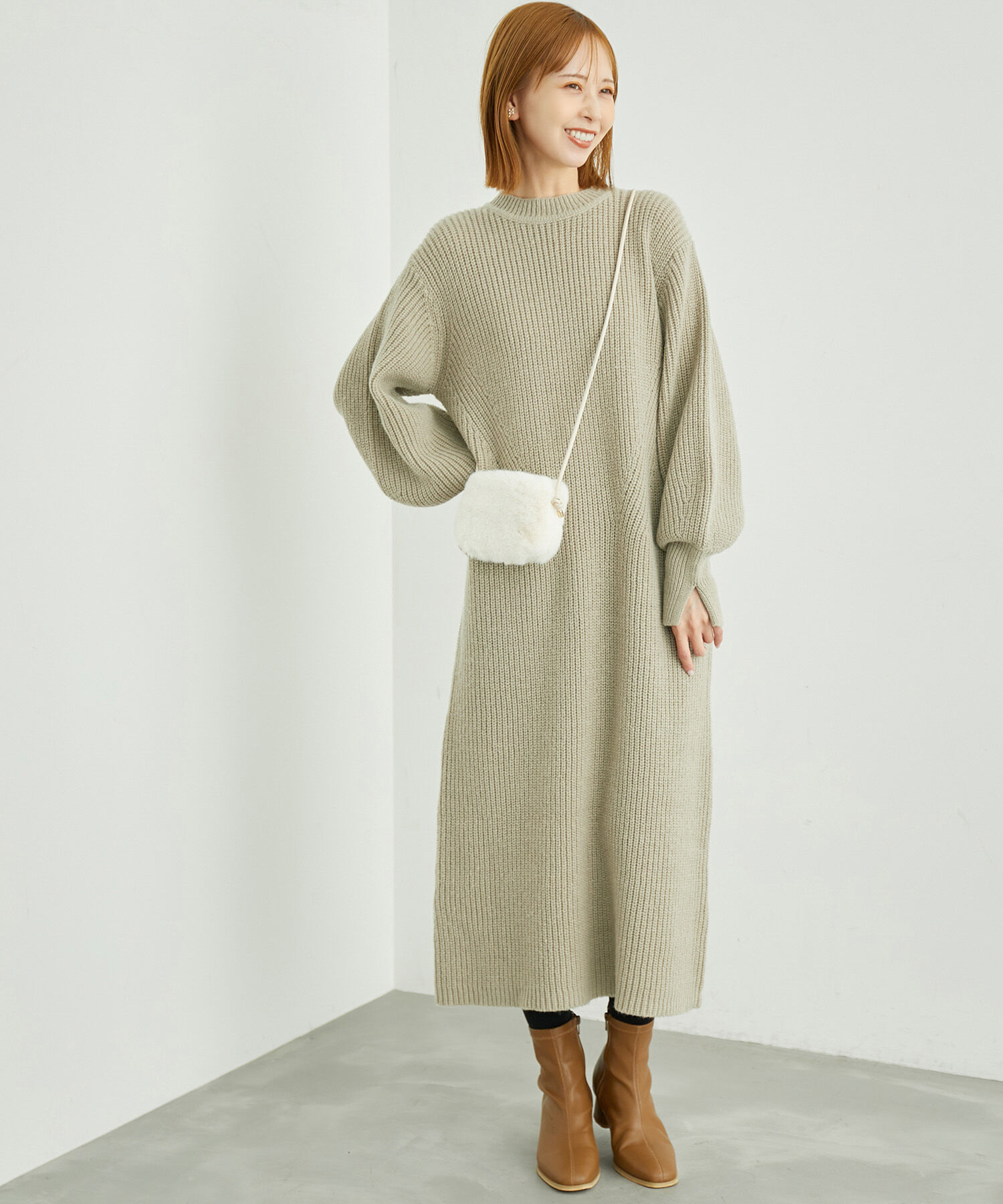 Rope&rsquo;Picnic「【WEB限定】袖ボリュームロングニットワンピース」|ワンピース|