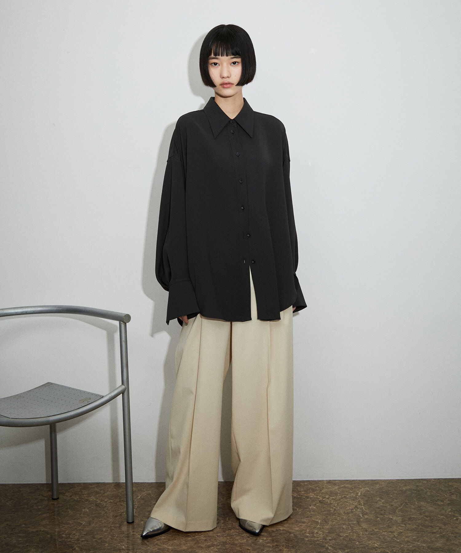 ADAM ET ROPE'「【サステナブル】ドレープオーバーシャツ」|シャツ・ブラウス|