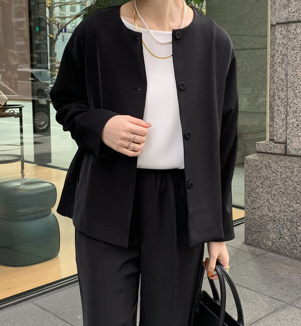  「【オケージョン対応】【WEB限定】ノーカラージャケット」|ブルゾン・スタジャン|ブラック