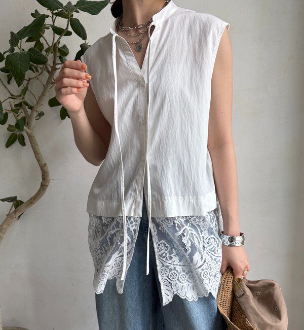  「レース切替ノースリブラウス」|シャツ・ブラウス|