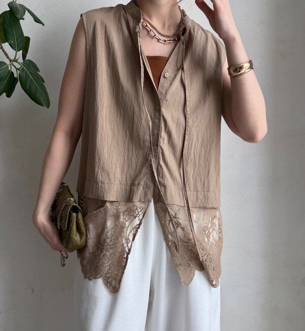  「レース切替ノースリブラウス」|シャツ・ブラウス|