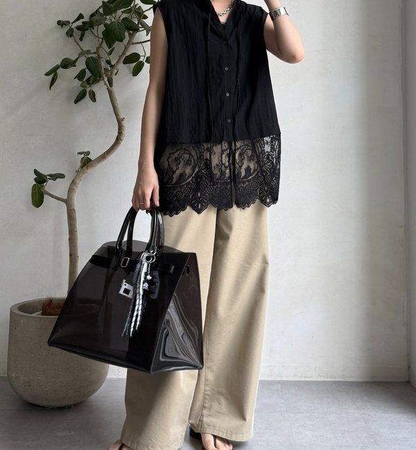  「レース切替ノースリブラウス」|シャツ・ブラウス|