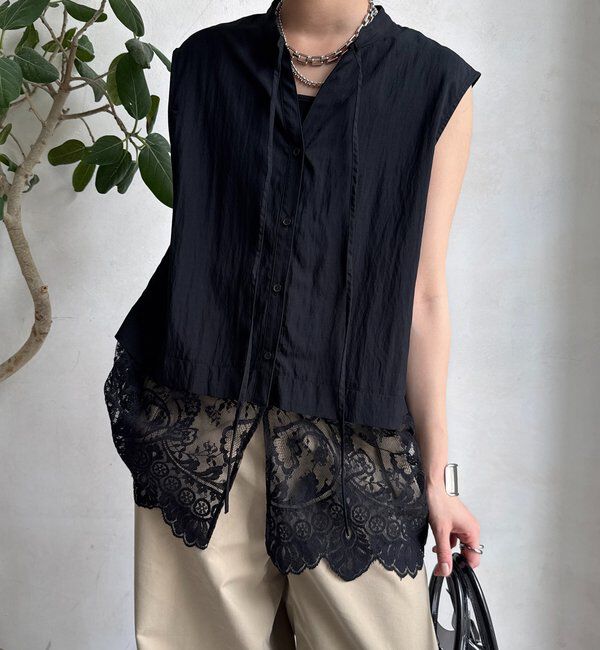  「レース切替ノースリブラウス」|シャツ・ブラウス|