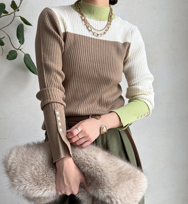  「【WEB限定】バイカラーリブニット」|ニット・セーター|オフホワイト