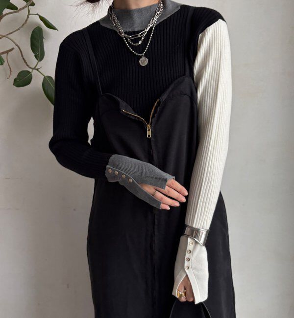  「【WEB限定】バイカラーリブニット」|ニット・セーター|ブラック