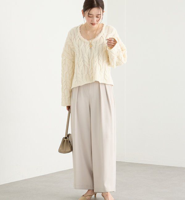  「【ウォッシャブル】【シーズンレスで使える】タックワイドスラックス」|チノ|