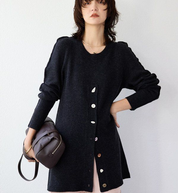  「【a Nice （ア ・ニース）】スリットニット」|ニット・セーター|チャコールグレー