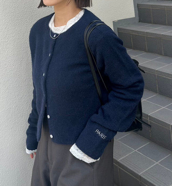  「【レイヤードスタイルも◎】PARIS刺繍カーディガン」|カーディガン|