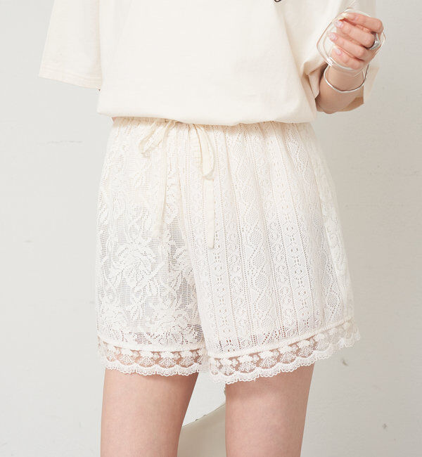  「パッチワークレースショートパンツ」|チノ|アイボリー