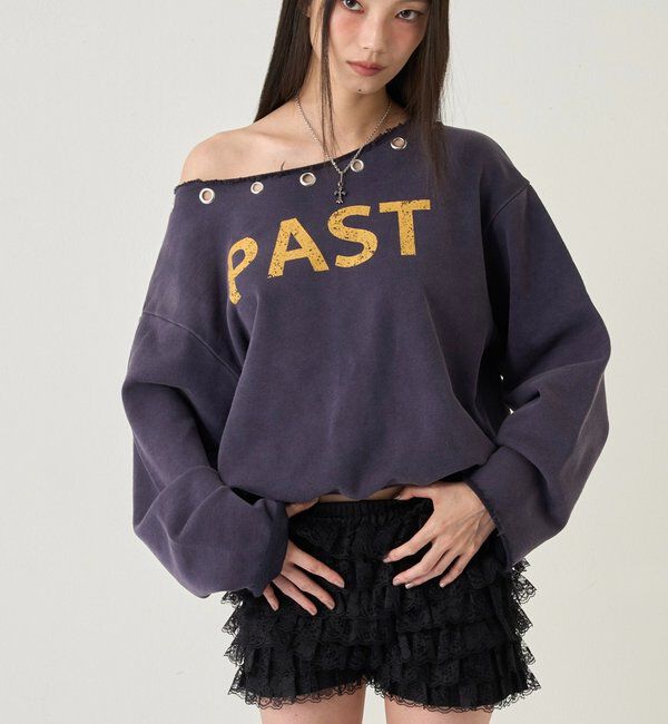  「ハトメオフショルロゴスウェット」|Tシャツ・カットソー|ネイビー